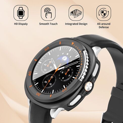 2 Pack Screen Protector Case for Samsung Galaxy Watch 8 Classic 46mm, Hard PC Bumper + HD Anti-Fog, Protective Cover for Galaxy Watch 8 Accessories Pointer Style, Black/White and Orange in Saudi Arabia