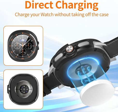 2 Pack Screen Protector Case for Samsung Galaxy Watch 8 Classic 46mm, Hard PC Bumper + HD Anti-Fog, Protective Cover for Galaxy Watch 8 Accessories Pointer Style, Black/White and Orange in Saudi Arabia