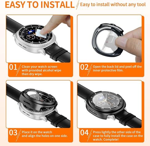 2 Pack Screen Protector Case for Samsung Galaxy Watch 8 Classic 46mm, Hard PC Bumper + HD Anti-Fog, Protective Cover for Galaxy Watch 8 Accessories Pointer Style, Black/White and Orange in Saudi Arabia