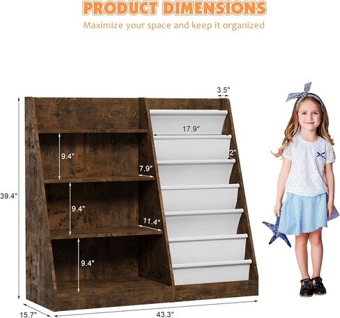 NACHES 3 Tier Kid Bookshelf Wooden 4 Sling Children Bookcase Toddler Adjustable Book Rack Display Toy Storage Organizer Book Display Shelf Classroom Bedroom Nursery Playroom,25inch (White, Small) in Saudi Arabia