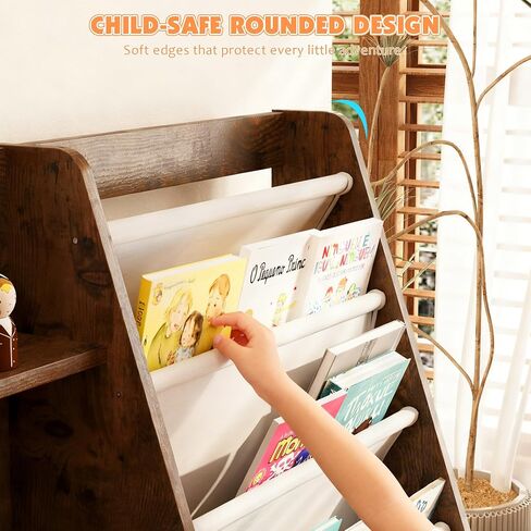 NACHES 3 Tier Kid Bookshelf Wooden 4 Sling Children Bookcase Toddler Adjustable Book Rack Display Toy Storage Organizer Book Display Shelf Classroom Bedroom Nursery Playroom,25inch (White, Small) in Saudi Arabia