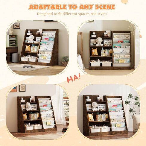 NACHES 3 Tier Kid Bookshelf Wooden 4 Sling Children Bookcase Toddler Adjustable Book Rack Display Toy Storage Organizer Book Display Shelf Classroom Bedroom Nursery Playroom,25inch (White, Small) in Saudi Arabia