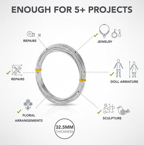 Mr. Pen- Aluminum Wire, 1.5 mm, 32.5 Feet, 1 Roll, Craft Wire, Metal Wire, Armature Wire, Crafting Wire, Bendable Wire, Wire for Crafts, Sculpting Wire, Doll Armature, Flexible Wire, Modeling Wire in Saudi Arabia