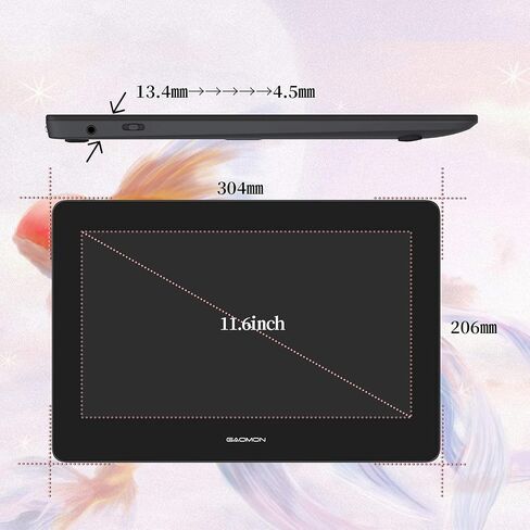 شاشة عرض القلم GOMON PD1220 مقاس 11.6 بوصة (رمادي فحمي) 86% NTSC لوحة رسم رسومات مغلفة بالكامل مع دعم إمالة 8192 مستوى قلم سلبي، متوافق مع Windows وMac وAndroid in Saudi Arabia