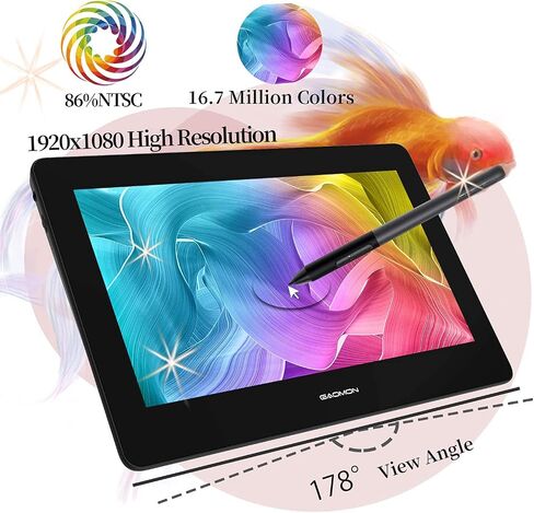 شاشة عرض القلم GOMON PD1220 مقاس 11.6 بوصة (رمادي فحمي) 86% NTSC لوحة رسم رسومات مغلفة بالكامل مع دعم إمالة 8192 مستوى قلم سلبي، متوافق مع Windows وMac وAndroid in Saudi Arabia