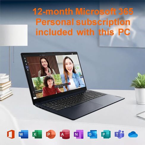 Lenovo Ideapad Business Laptop with Microsoft Office, Intel Dual-Core Processor, 15.6", 8GB RAM, 256GB SSD, SD Card Reader, Windows 11, WOWPC Recovery USB in Kuwait