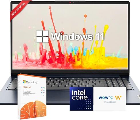 كمبيوتر محمول Lenovo Ideapad Business مع Microsoft Office، معالج Intel ثنائي النواة، 15.6 بوصة، ذاكرة الوصول العشوائي 8 جيجابايت، 256 جيجابايت SSD، قارئ بطاقة SD، Windows 11، WOWPC Recovery USB in Saudi Arabia