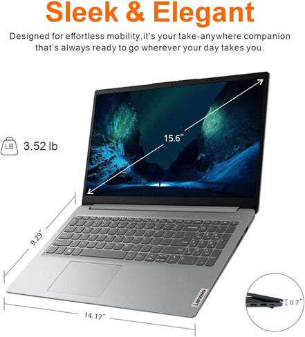 Lenovo Ideapad Business Laptop with Microsoft Office, Intel Dual-Core Processor, 15.6", 8GB RAM, 256GB SSD, SD Card Reader, Windows 11, WOWPC Recovery USB in Kuwait
