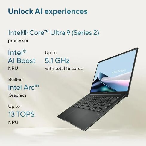 كمبيوتر محمول ASUS Zenbook 14 OLED 2024، معالج Intel Core Ultra 9 285H ذو 16 نواة، شاشة لمس WUXGA مقاس 14 بوصة، رسومات Intel Arc 140T، 32 جيجابايت LPDDR5 1 تيرابايت SSD، لوحة مفاتيح بإضاءة خلفية، Thunderbolt 4، Wi-Fi 7، Win11 Home in Kuwait