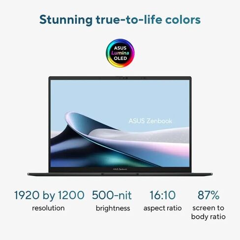 كمبيوتر محمول ASUS Zenbook 14 OLED 2024، معالج Intel Core Ultra 9 285H ذو 16 نواة، شاشة لمس WUXGA مقاس 14 بوصة، رسومات Intel Arc 140T، 32 جيجابايت LPDDR5 1 تيرابايت SSD، لوحة مفاتيح بإضاءة خلفية، Thunderbolt 4، Wi-Fi 7، Win11 Home in Kuwait