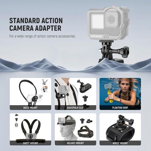 NEEWER Action Camera Tripod Mount Adapter Compatible with GoPro Hero 13 Go Pro 12 11 10 9 Black DJI Osmo Action 5 Pro 4 3, 360° Swivel 1/4"-20 to 3 Prong Mount for Standard 1/4 Accessories, GP-89 in Saudi Arabia