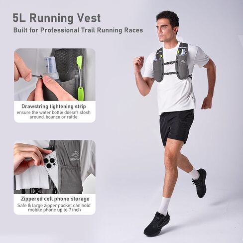 Running Vest for Women Men,5L Hydration Vest with 2*500ml Soft Flask | Lightweight Water Backpack, Adjustable Chest Straps Running Hydration Backpack for Running Cycling Hiking in Kuwait