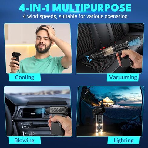 Violent Turbo Fan，Mini Electric Compressed Air Duster & Vacuum Cleaner,130000RPM Portable Rechargeable Cordless Handheld Air Blower with LED Light for PC, Outdoor, House, Car,8000mAh in Kuwait