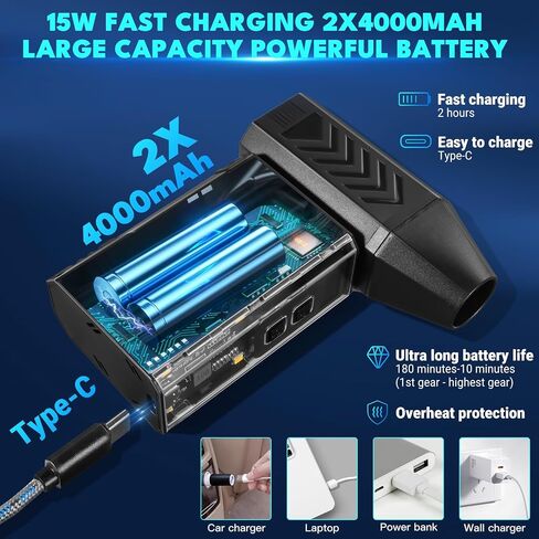 Violent Turbo Fan，Mini Electric Compressed Air Duster & Vacuum Cleaner,130000RPM Portable Rechargeable Cordless Handheld Air Blower with LED Light for PC, Outdoor, House, Car,8000mAh in Kuwait
