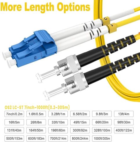 OS2 LC to ST Fiber Patch Cable Single Mode, 6ft/2m, 4Pack in Kuwait