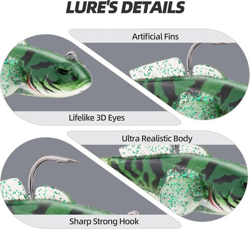 Pre-Rigged Swimbait Lures, Soft Bait with Leadhead Jig, Ready to Fish in Multiple Sizes & Colors, Perfect for Bass, Trout, and Crappie in Freshwater or Saltwater in Saudi Arabia