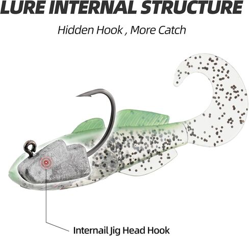 Pre-Rigged Swimbait Lures, Soft Bait with Leadhead Jig, Ready to Fish in Multiple Sizes & Colors, Perfect for Bass, Trout, and Crappie in Freshwater or Saltwater in Saudi Arabia
