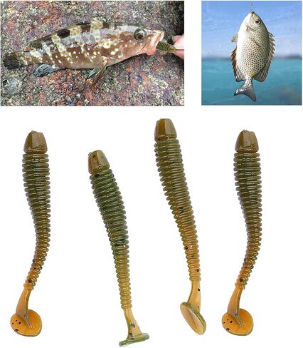 50PCS 5cm Fishing Lures, Soft Plastic T Tail Grub Baits Fish Tackle Accessory for Bass Salmon Trout (Black) in Saudi Arabia