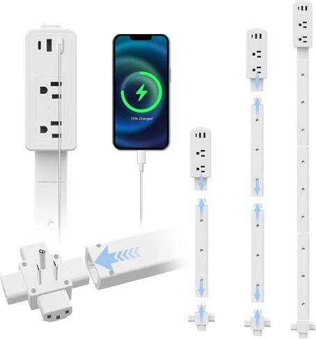 Electrical Outlet Extender Stick 8.26"-36.1" with 2 AC Outlets, USB-A,USB-C Ports, Fixed at 90 Degree Splicing Type, Power Socket Expander Put Behind Hard to Reach Desks,Sofa,Cabinet,Bed etc in Saudi Arabia