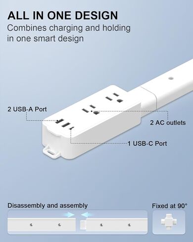 Electrical Outlet Extender Stick 8.26"-36.1" with 2 AC Outlets, USB-A,USB-C Ports, Fixed at 90 Degree Splicing Type, Power Socket Expander Put Behind Hard to Reach Desks,Sofa,Cabinet,Bed etc in Saudi Arabia