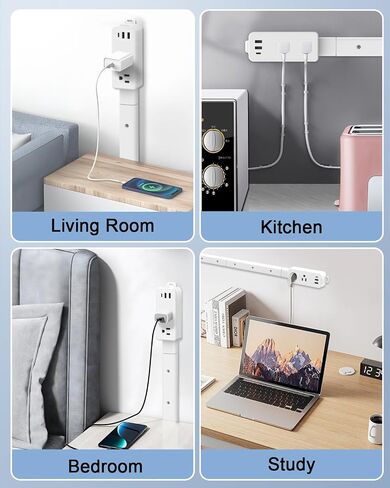 Electrical Outlet Extender Stick 8.26"-36.1" with 2 AC Outlets, USB-A,USB-C Ports, Fixed at 90 Degree Splicing Type, Power Socket Expander Put Behind Hard to Reach Desks,Sofa,Cabinet,Bed etc in Saudi Arabia