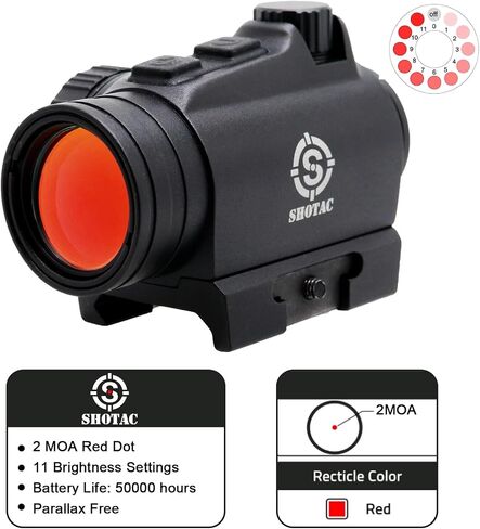 SHOTAC 1X20 نقطة رؤية حمراء ST003، غاطسة حتى 11 قدمًا (3 أمتار) ومقاومة للصدمات أكثر من 15000 طلقة من .223، 2 MOA، منظار انعكاسي متين ودقيق in Kuwait