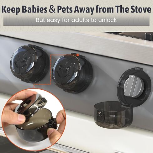 Stove Knob Safety Covers, (5+1Pack) Dual-Lucks Oven Knob Covers for Child Safety, Clear Vies, Universal Size (White) in Saudi Arabia