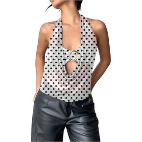 SweatyRocks Women's Sheer Mesh Draped Halter Top Y2K Backless Going Out Tops Clubwear in Saudi Arabia