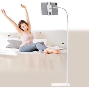 Tablet Floor Stand Holder with Flexible Gooseneck and Stable Base, Compatible with Tablet and Cell Phones (3.5''-9.7''), White in Saudi Arabia