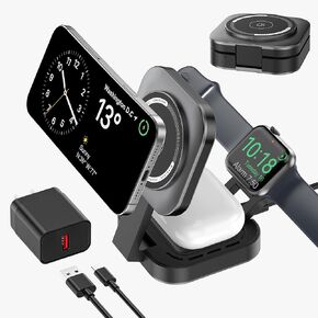 3 in 1 Mini Foldable Charging Station for Apple Devices, Wireless Charger Stand for Magsafe for iPhone 17/Air/16/15/14/13/12 Series, Apple Watch Series, AirPods pro/2/3/4, Gifts for Women Men (Golden) in Saudi Arabia