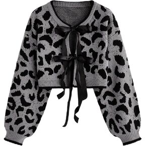 نساء Y2K CHEETAH CARDIGAN سترة القوس التعادل الأمامي CARDIGAN LEOPARD طباعة المحصول سترة طويلة الأكمام in Saudi Arabia