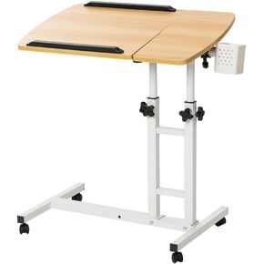 Bedside Table with Wheels, Height-Adjustable Laptop Desk, Computer Workstation, Bed Side Table, Tiltable Table and Mouse pad for Laptop-Light Brown in Kuwait