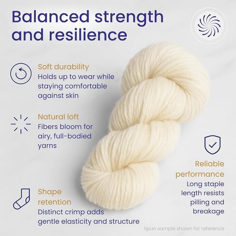 Revolution Fibers Corriedale Wool Roving 1 lb (16 Ounces) for Spinning | Soft Chunky Jumbo Yarn for Arm Knitting Blanket |100% Natural Undyed (Off-White) Wool Yarn Bulk, Felting Core, Carded Stuffing in Kuwait