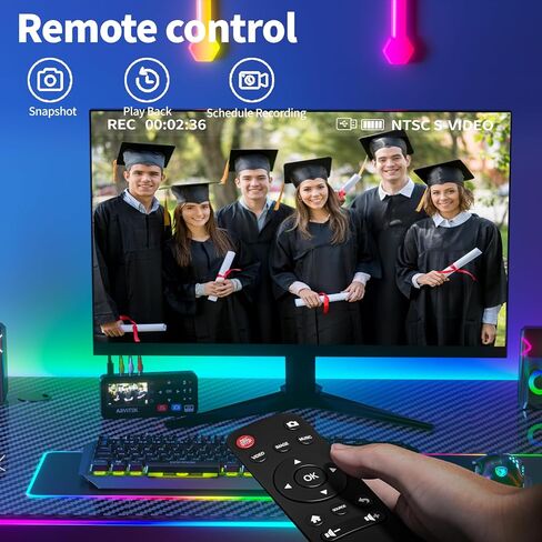 VHS إلى محول رقمي مع جهاز تحكم عن بعد، تسجيل الفيديو من VHS، VCR، DVR، DVD، AV، RCA، Hi8، كاميرا الفيديو، وحدات تحكم الألعاب، التوصيل والتشغيل in Kuwait