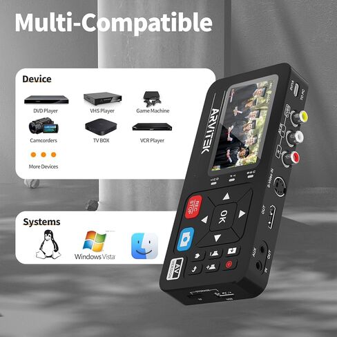 VHS إلى محول رقمي مع جهاز تحكم عن بعد، تسجيل الفيديو من VHS، VCR، DVR، DVD، AV، RCA، Hi8، كاميرا الفيديو، وحدات تحكم الألعاب، التوصيل والتشغيل in Kuwait