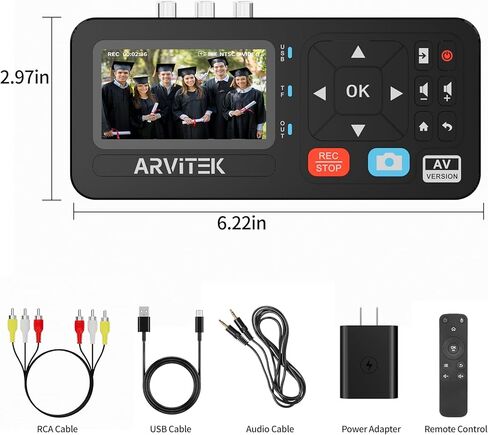 VHS إلى محول رقمي مع جهاز تحكم عن بعد، تسجيل الفيديو من VHS، VCR، DVR، DVD، AV، RCA، Hi8، كاميرا الفيديو، وحدات تحكم الألعاب، التوصيل والتشغيل in Kuwait