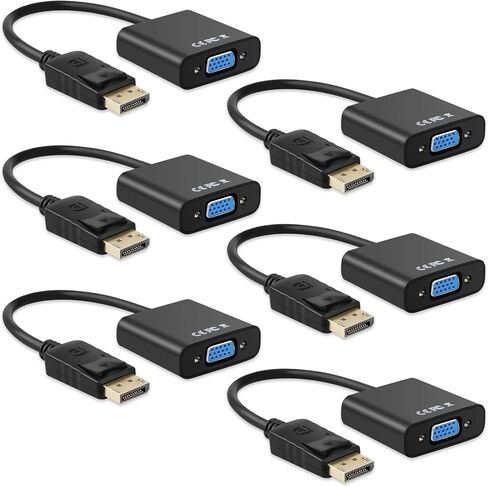 محول DP إلى VGA، 6 محول DisplayPort مطلي بالذهب إلى VGA (ذكر إلى أنثى) متوافق مع Dell وHP وLenovo وASUS للكمبيوتر الشخصي والكمبيوتر المحمول والشاشة وجهاز العرض - دعم دقة 1080 بكسل in Kuwait