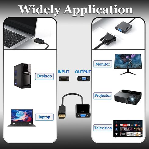 محول DP إلى VGA، 6 محول DisplayPort مطلي بالذهب إلى VGA (ذكر إلى أنثى) متوافق مع Dell وHP وLenovo وASUS للكمبيوتر الشخصي والكمبيوتر المحمول والشاشة وجهاز العرض - دعم دقة 1080 بكسل in Kuwait