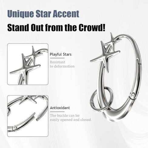 Heavy Duty Star Carabiner Keychain, Large Metal Clip for Keys Bag Purse Belt Loop, Retro Aesthetic Silver Alloy Snap Hook for Y2K Style in Saudi Arabia