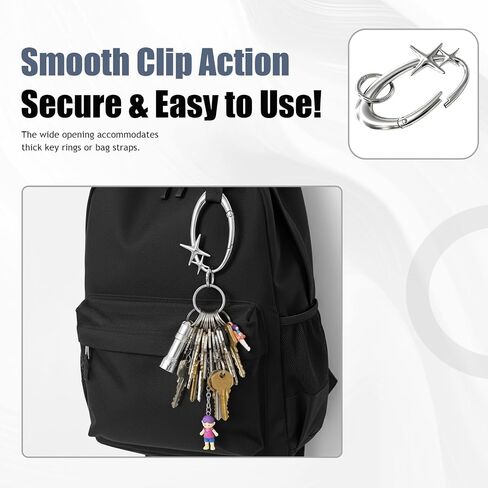 Heavy Duty Star Carabiner Keychain, Large Metal Clip for Keys Bag Purse Belt Loop, Retro Aesthetic Silver Alloy Snap Hook for Y2K Style in Saudi Arabia