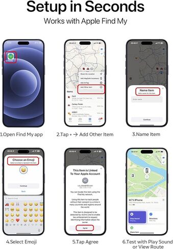بطاقة تعقب Slim Air Tag Wallet، [معتمدة من Apple MFi]، شحن لاسلكي، تعمل مع Apple Find My، مقاومة للماء IP67، محدد موقع العناصر للمفاتيح والحقائب وجواز السفر، iOS فقط، عبوة واحدة in Kuwait