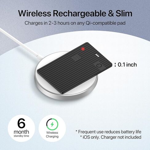 بطاقة تعقب Slim Air Tag Wallet، [معتمدة من Apple MFi]، شحن لاسلكي، تعمل مع Apple Find My، مقاومة للماء IP67، محدد موقع العناصر للمفاتيح والحقائب وجواز السفر، iOS فقط، عبوة واحدة in Kuwait