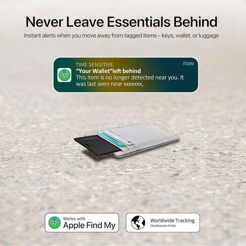 بطاقة تعقب Slim Air Tag Wallet، [معتمدة من Apple MFi]، شحن لاسلكي، تعمل مع Apple Find My، مقاومة للماء IP67، محدد موقع العناصر للمفاتيح والحقائب وجواز السفر، iOS فقط، عبوة واحدة in Kuwait
