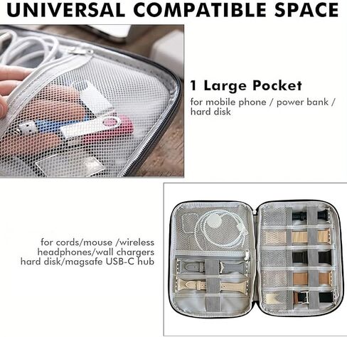 Travel Cable Accessories Bag,Electronic Organizer Case for Cable,Cord,Charger,Phone-(Black/L) in Saudi Arabia