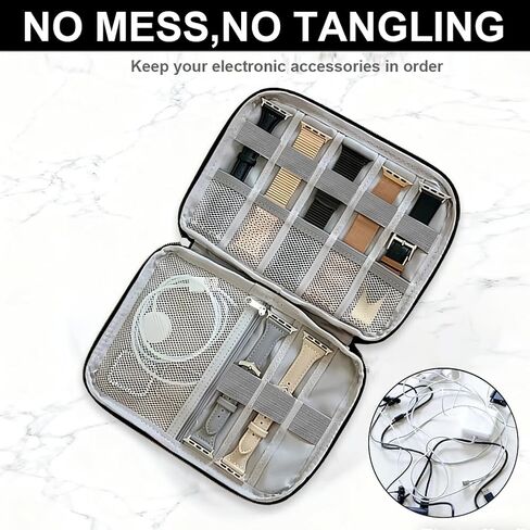 Travel Cable Accessories Bag,Electronic Organizer Case for Cable,Cord,Charger,Phone-(Black/L) in Saudi Arabia