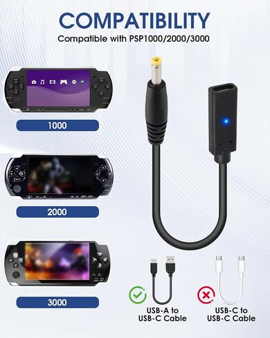 2 Pack USB-C Charging Cable Adapter for PSP, PSP to Type-C Adapter Charger Cord Compatible with PS Vita 1000/2000/3000 Series E-1000 L-Shape Consoles (Please Note: Only for 5V2A/10W or Lower) in Saudi Arabia