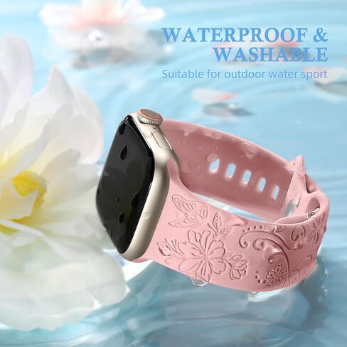 Odbeai Cute Floral Engraved Band Compatible with Apple Watch Bands Women 40mm 44mm 38mm 41mm 42/45/46/49mm, 6-Pack Soft Silicone Dressy Sport Strap for iWatch Bands Series 11 10 9-1 SE Ultra1/2/3 in Kuwait