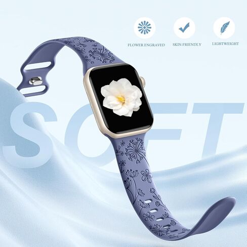 Odbeai Cute Floral Engraved Band Compatible with Apple Watch Bands Women 40mm 44mm 38mm 41mm 42/45/46/49mm, 6-Pack Soft Silicone Dressy Sport Strap for iWatch Bands Series 11 10 9-1 SE Ultra1/2/3 in Kuwait