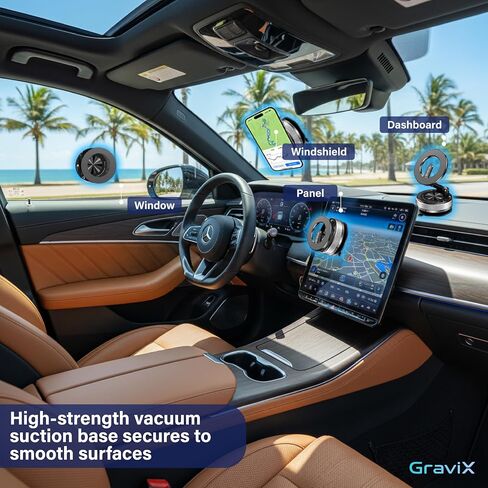 حامل هاتف السيارة GraviX لـ MagSafe - حامل هاتف السيارة قابل للتعديل مع شفط قوي ومغناطيس قوي - حامل هاتف لسيارتك لجهاز iPhone 17 Pro Max 16 15 14 13 12 Air Plus - ملحقات السيارة in Saudi Arabia