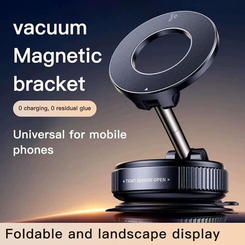 Vacuum Magnetic Phone Car Mount - Universal Dashboard & Home Cell Phone Holder with Air Pressure Suction Base + Metal Rings & Sticky Base for Non-Magnetic Phones (iPhone & Android) (Black) in Saudi Arabia